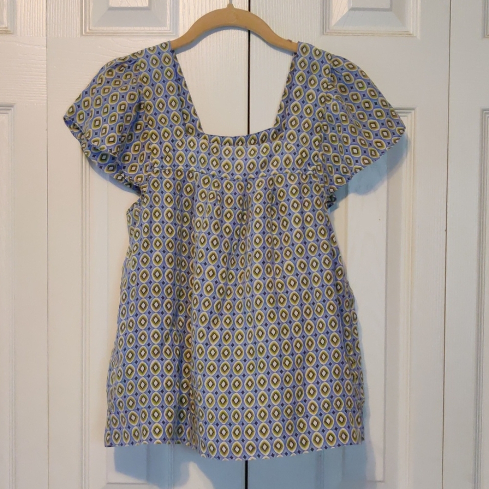 J Crew square neck flutter sleeve 100% silk blouse